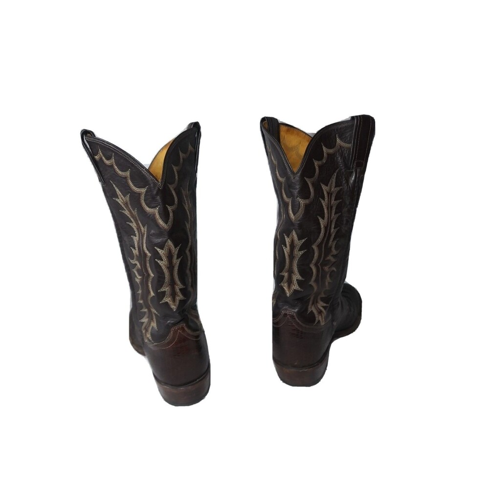 Vintage Tony Lama Lizard Western Boots Men's Size 9.5 D Dark Brown #Y6898 - Picture 7 of 12